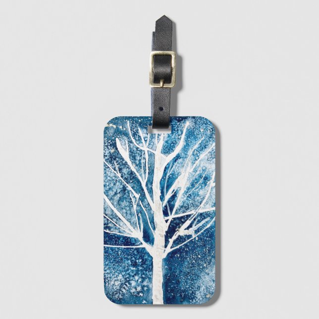 Winter white birch tree Christmas Luggage Tag (Front Vertical)