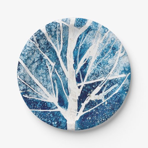 Winter white birch tree Christmas Paper Plates