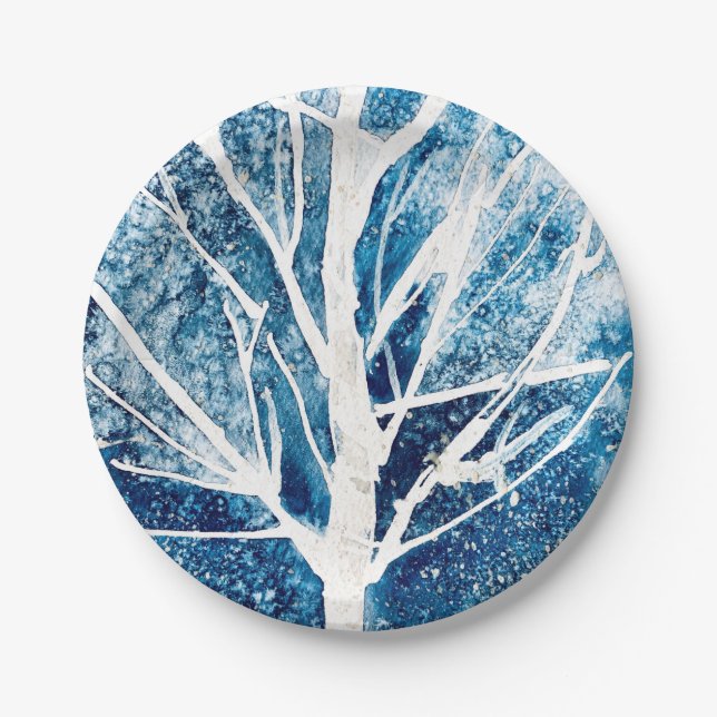 Winter white birch tree Christmas Paper Plates (Front)