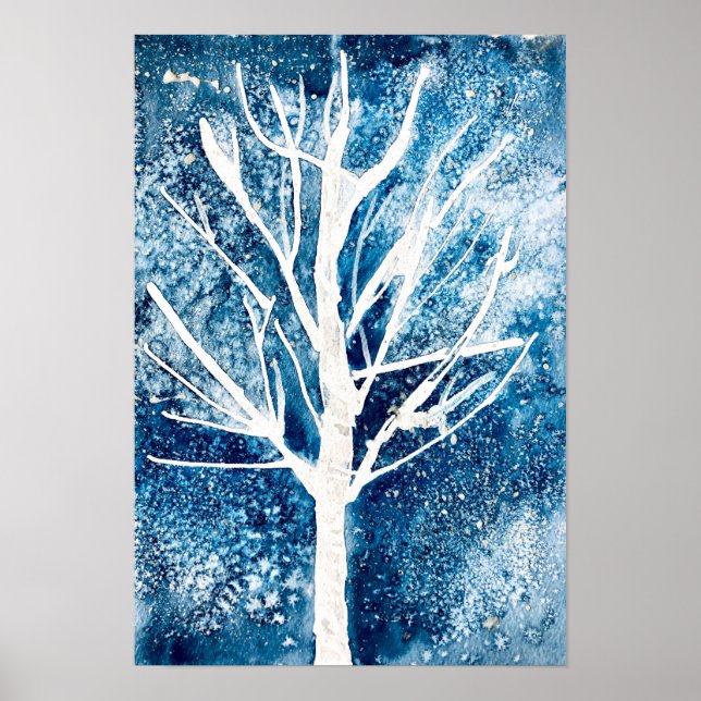 Winter white birch tree Christmas Poster (Front)