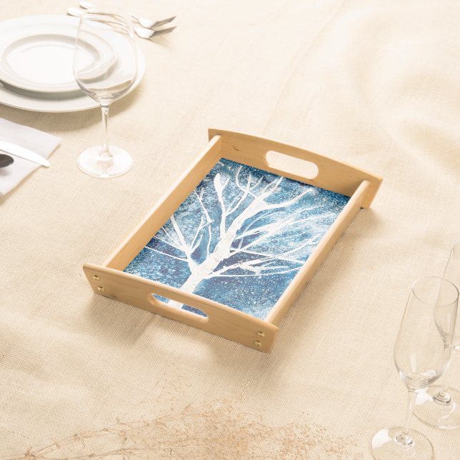 Winter white birch tree Christmas Serving Tray (Front)