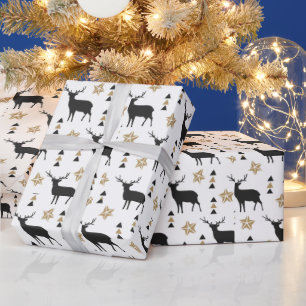 Winter White Black & Tan Deer Pattern Wrapping Paper