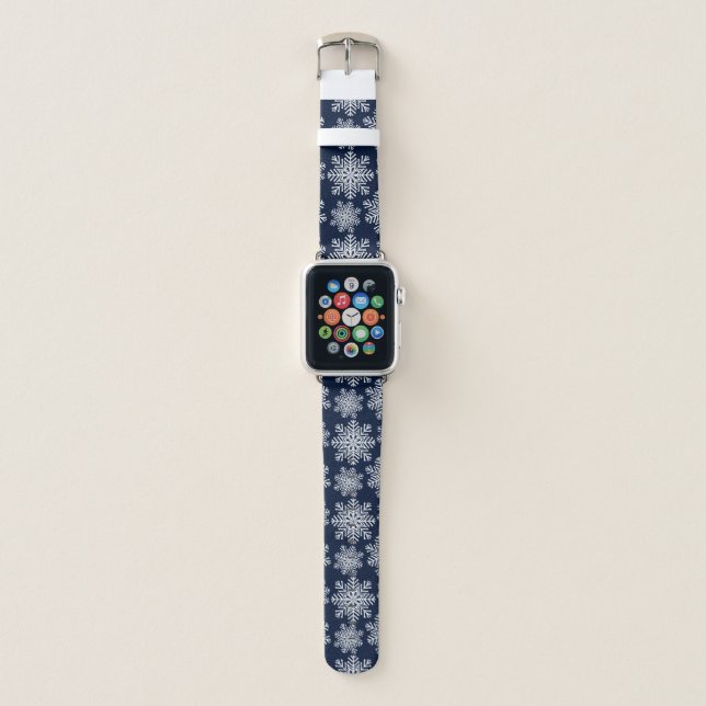 Winter White Blue Snowflakes Wonderland Pattern Apple Watch Band (Front)