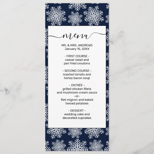 Winter White Blue Snowflakes Wonderland Pattern Menu