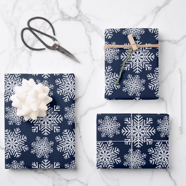 Winter White Blue Snowflakes Wonderland Pattern Wrapping Paper Sheets (Front)