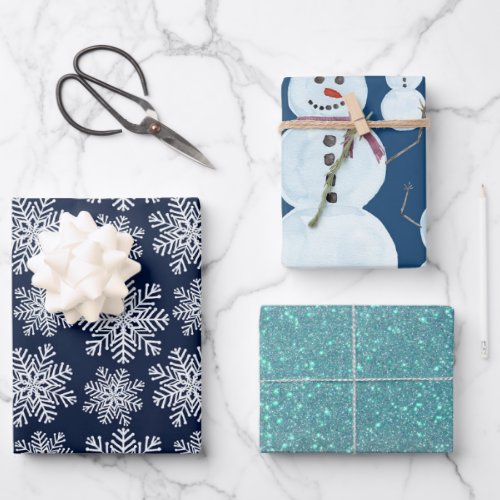 Winter White Blue Snowflakes Wonderland Pattern Wrapping Paper Sheets