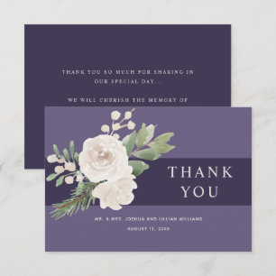 Winter White Botanical Purple Wedding Thank You Card