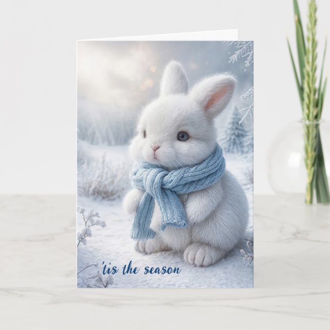 Winter White Bunny For Christmas Holiday Card (Front)