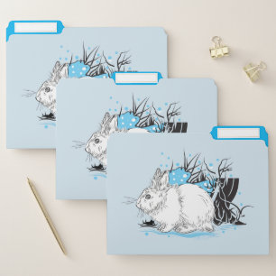 Winter white bunny rabbits file folder