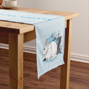 Winter white bunny rabbits short table runner