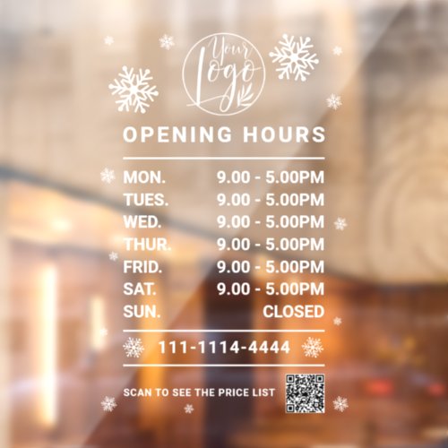 Winter White Business opening hours logo qr code Window Cling