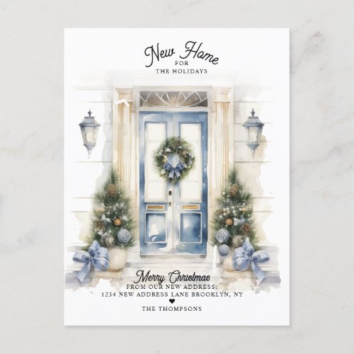 Winter White Christmas Door New Home Moving Holiday Postcard