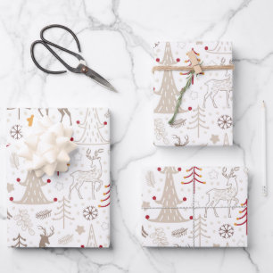 Winter White, Christmas Tree and Deer Wrapping Paper Sheets
