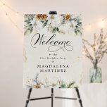 Winter White Floral 21st Birthday Welcome Sign<br><div class="desc">Welcome guests to your birthday party with this elegant floral design. Beautiful displays of white flowers nestled in pine greenery and pinecones at the top and bottom your welcome sign. Welcome is written in a large classic calligraphy script. The remainder of the text is a classic upright font and very...</div>