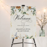 Winter White Floral 40th Birthday Welcome Sign<br><div class="desc">Welcome guests to your birthday party with this elegant floral design. Beautiful displays of white flowers nestled in pine greenery and pinecones at the top and bottom your welcome sign. Welcome is written in a large classic calligraphy script. The remainder of the text is a classic upright font and very...</div>