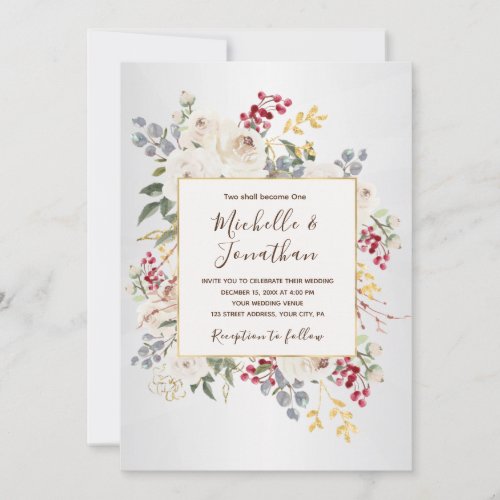 Winter White Floral All in One Christian Wedding Invitation