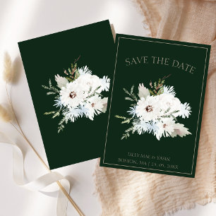 Winter White Floral and Green Christmas Wedding Save The Date