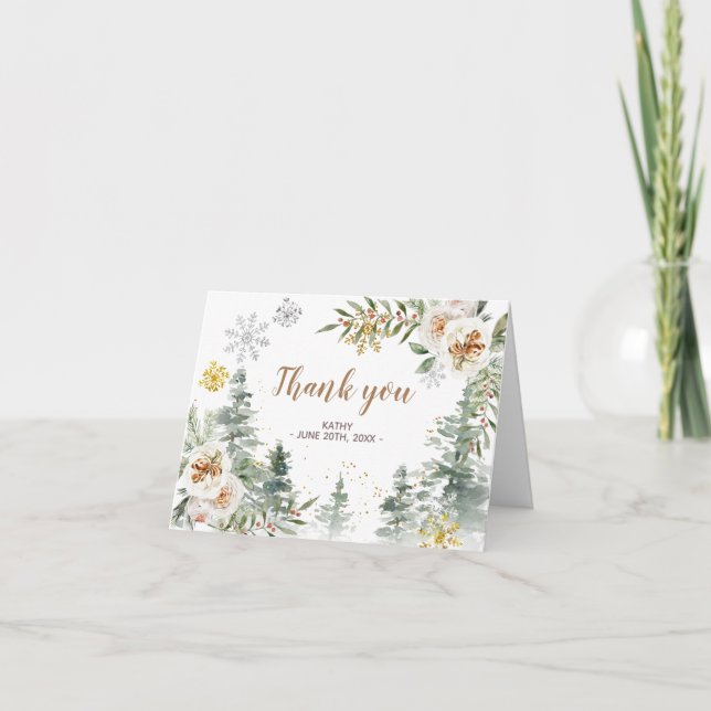 Winter White Floral Baby Shower Thank You card (Front)