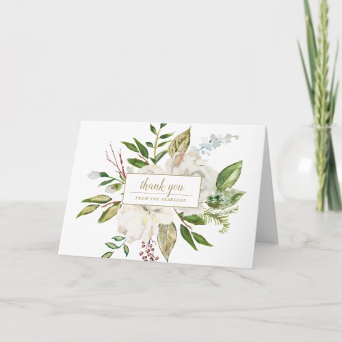 Winter White Floral Blank Wedding Thank You Card