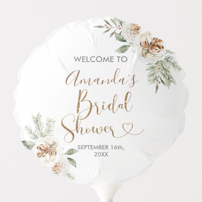 Winter White Floral Bridal Shower Balloon (Front)