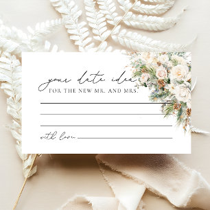 Winter White Floral Bridal Shower Date Night Ideas Enclosure Card