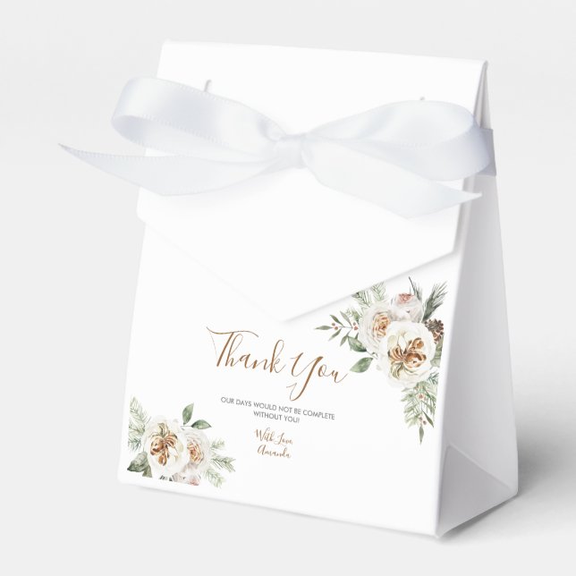 Winter White Floral Bridal Shower Favor Box (Front Side)