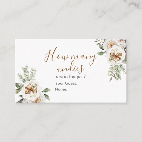 Winter White Floral Bridal Shower How Many Undies Enclosure Card