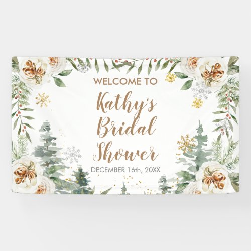Winter White Floral Bridal Shower Large Banner