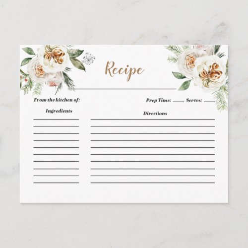 Winter White Floral Bridal Shower Recipe card