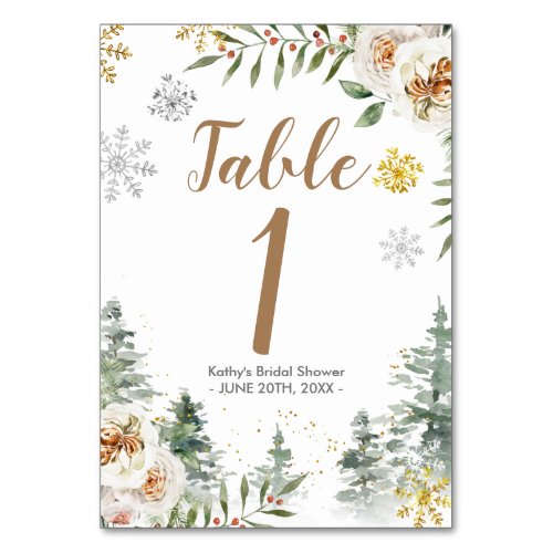 Winter White Floral Bridal Shower Table Number