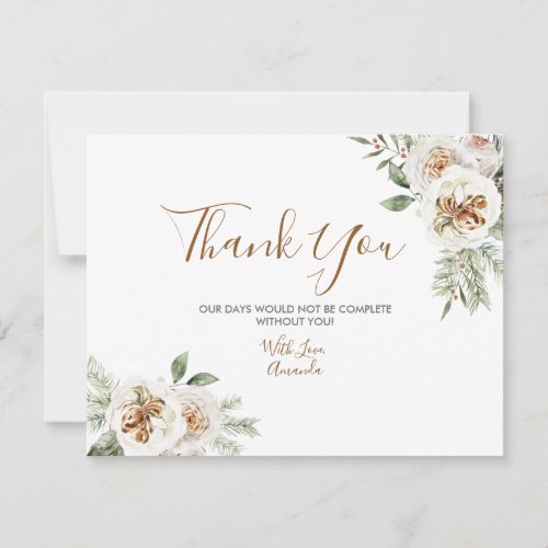 Winter White Floral Bridal Shower Thank You Card