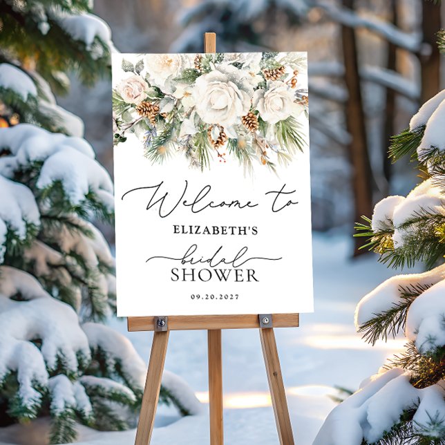 Winter White Floral Greenery Bridal Shower Welcome Foam Board (Creator Uploaded)