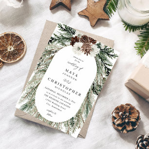 Winter White Floral & Pine 2 Wedding Invitation