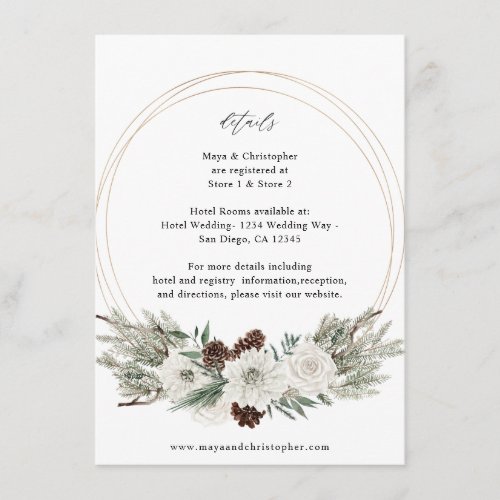 Winter White Floral  Pine Details Enclosure Card