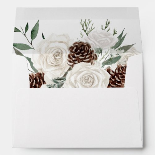 Winter White Floral  Pine  Envelope