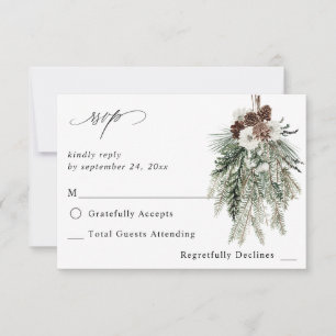 Winter White Floral & Pine no Meal RSVP Card