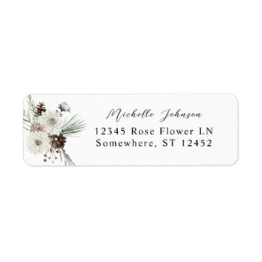 Winter White Floral & Pine Return Address Label