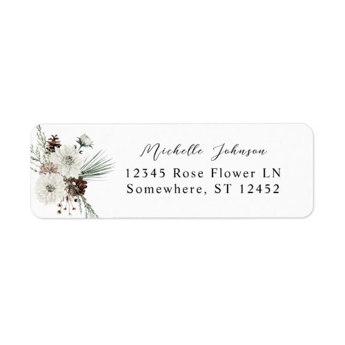 Winter White Floral  Pine Return Address Label