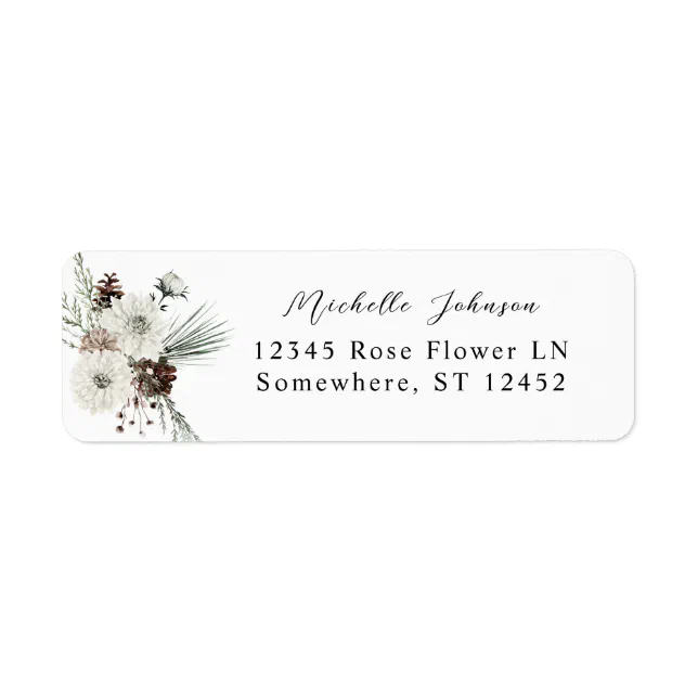 Winter White Floral & Pine Return Address Label | Zazzle