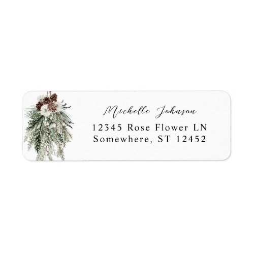 Winter White Floral  Pine Return Address Label 2