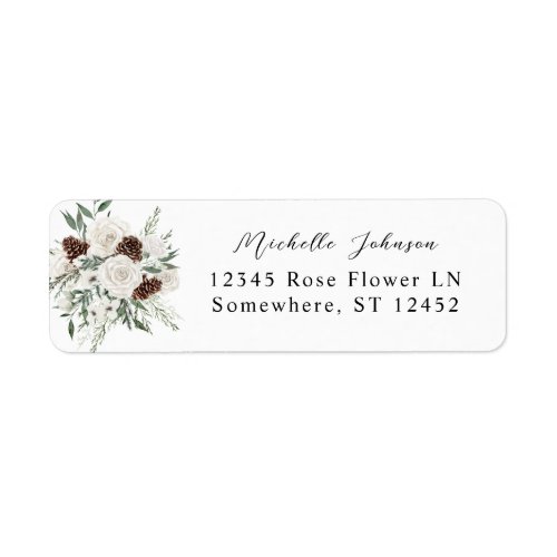 Winter White Floral  Pine Return Address Label 4