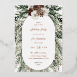 Winter White Floral & Pine Tree Christmas Foil Invitation<br><div class="desc">Real Foil version.  Get your guests excited about your Christmas or Holiday Dinner or Party with your beautiful real foil Winter White Floral & Pine Tree Christmas Party or Dinner Invitations.</div>
