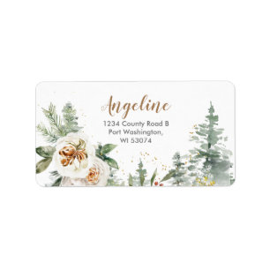Winter White Floral Pine Trees Address Label