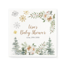 Winter White Floral Pine Trees Baby shower Napkin