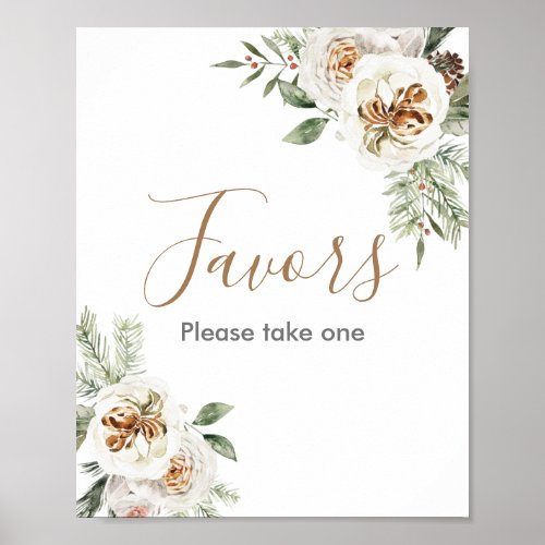 Winter White Floral Pine Trees Favor Sign