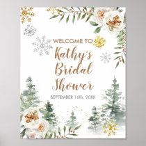 Winter White Floral Pine Trees Welcome Sign