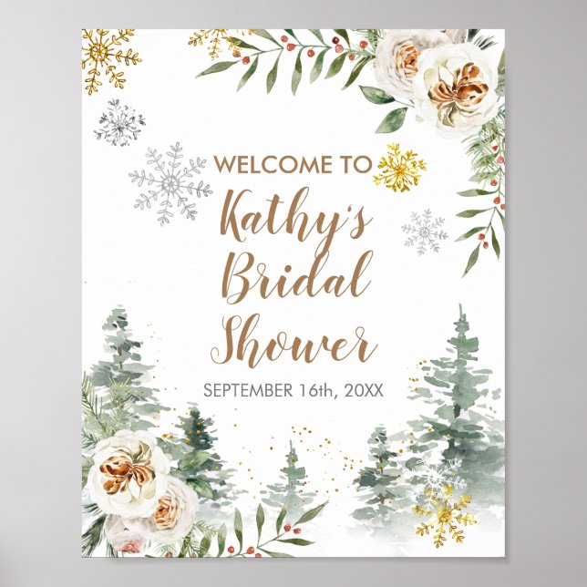 Winter White Floral Pine Trees Welcome Sign (Front)