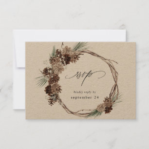 Winter White Floral & Pine w Meal RSVP 2 Kraft Card