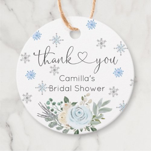 Winter White Floral Snowflake Bridal Shower Favor Tags