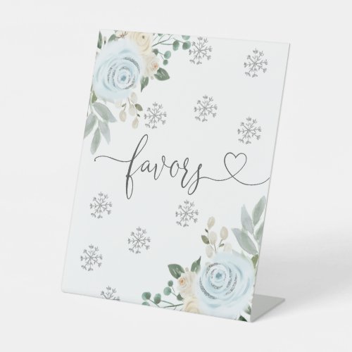 Winter White Floral Snowflake Bridal Shower Favors Pedestal Sign